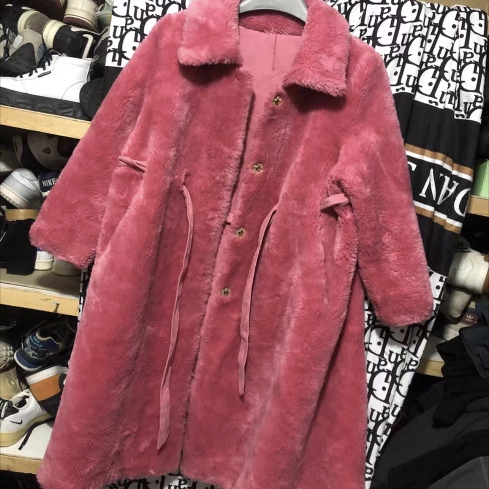 Women's Pink Teddy Coat - Plush Long Faux Fur Jacket - Picture 2 of 8
